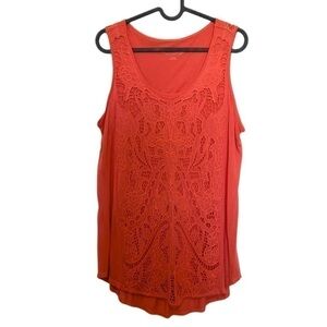 Soft Surroundings Modal Orange Floral Lace Lined Sleeveless Top Size XS